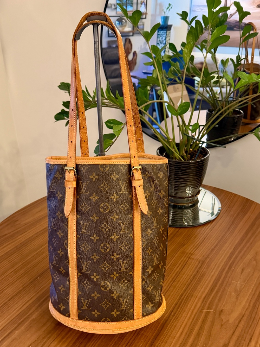 Louis Vuitton Monogram Canvas Bucket Tote with new lining.